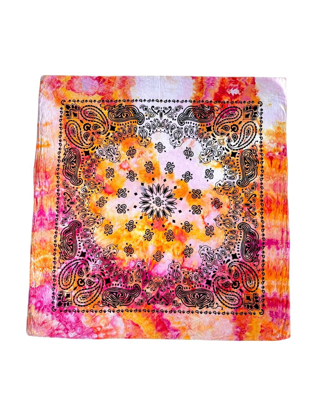 Vintage Hand Dyed Cotton Bandana Pink Orange Upcycled 26 Inch Square Neckerchief